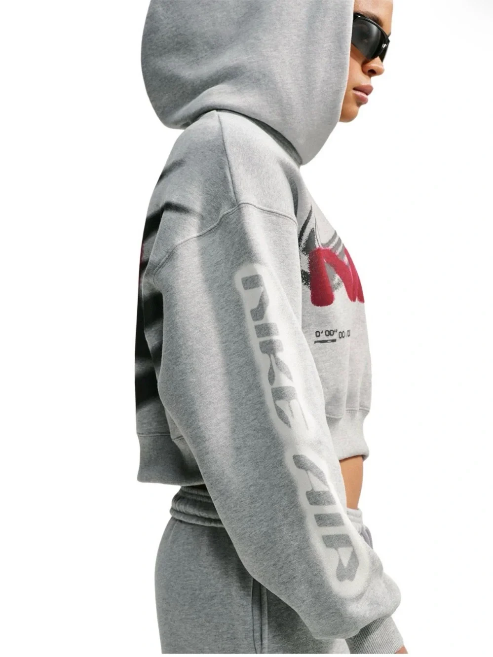 Nike Grey Cropped Hoodie with Maroon Swoosh Script